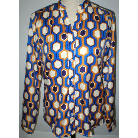 Womens New The Limited Blouse Work Play Blue Orange Cream Geometric Purple S Top - Picture 1 of 12